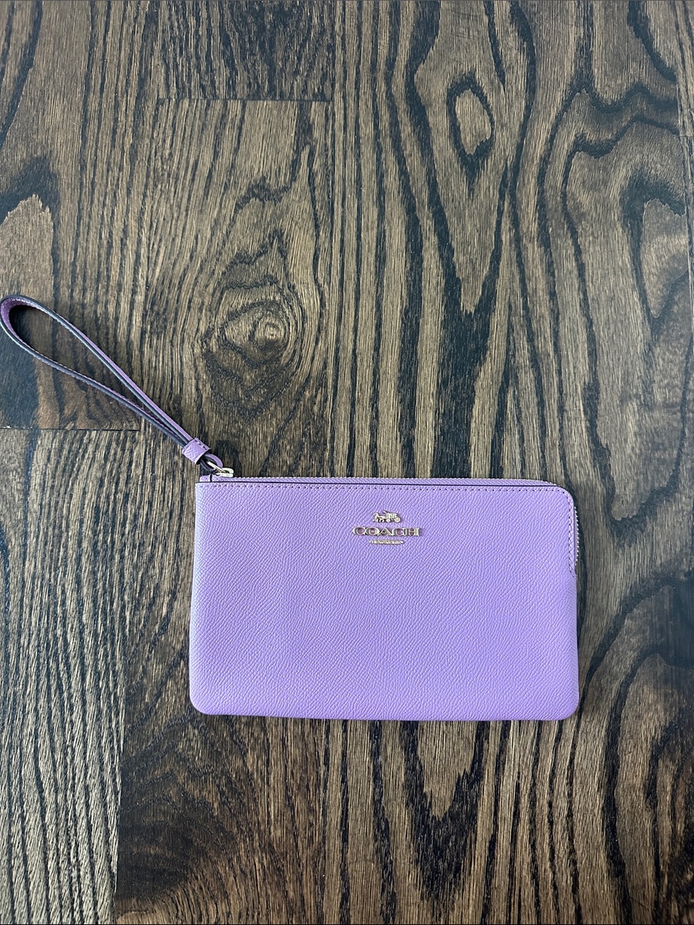 Coach Lavender Leather Zip Wristlet with Gold Logo